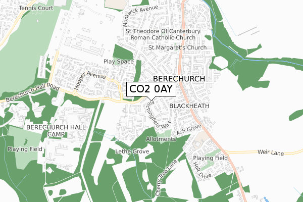 CO2 0AY map - small scale - OS Open Zoomstack (Ordnance Survey)