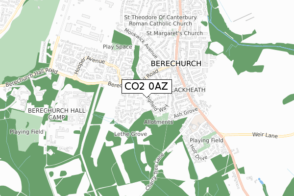 CO2 0AZ map - small scale - OS Open Zoomstack (Ordnance Survey)