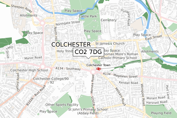 CO2 7DG map - small scale - OS Open Zoomstack (Ordnance Survey)