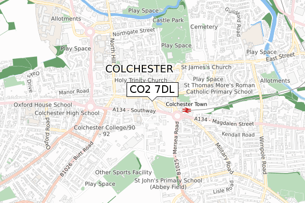 CO2 7DL map - small scale - OS Open Zoomstack (Ordnance Survey)