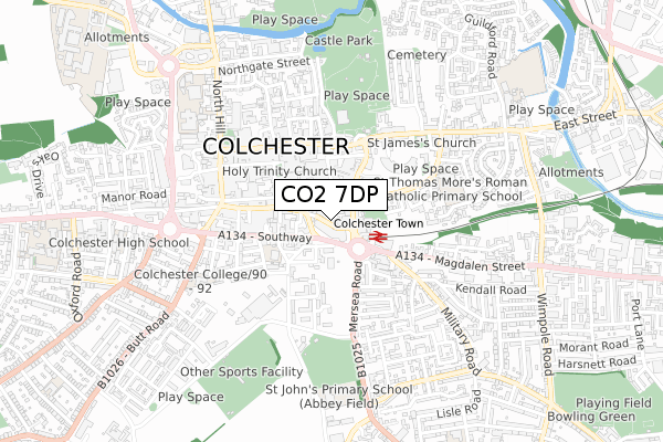CO2 7DP map - small scale - OS Open Zoomstack (Ordnance Survey)