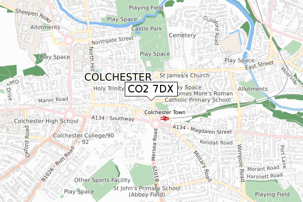 CO2 7DX map - small scale - OS Open Zoomstack (Ordnance Survey)