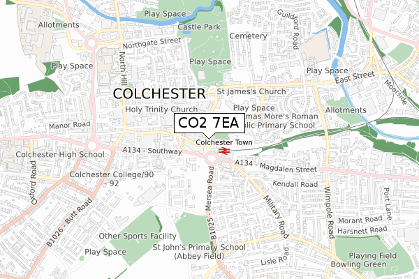 CO2 7EA map - small scale - OS Open Zoomstack (Ordnance Survey)
