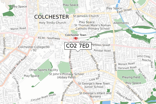 CO2 7ED map - small scale - OS Open Zoomstack (Ordnance Survey)