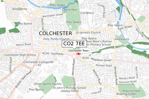 CO2 7EE map - small scale - OS Open Zoomstack (Ordnance Survey)