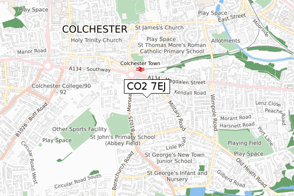 CO2 7EJ map - small scale - OS Open Zoomstack (Ordnance Survey)