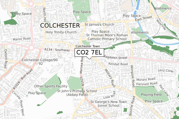 CO2 7EL map - small scale - OS Open Zoomstack (Ordnance Survey)