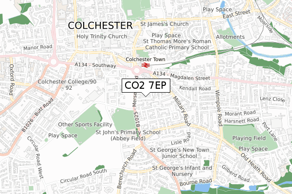 CO2 7EP map - small scale - OS Open Zoomstack (Ordnance Survey)