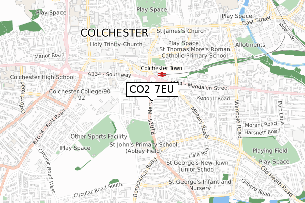CO2 7EU map - small scale - OS Open Zoomstack (Ordnance Survey)