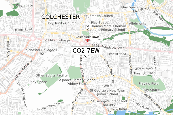 CO2 7EW map - small scale - OS Open Zoomstack (Ordnance Survey)