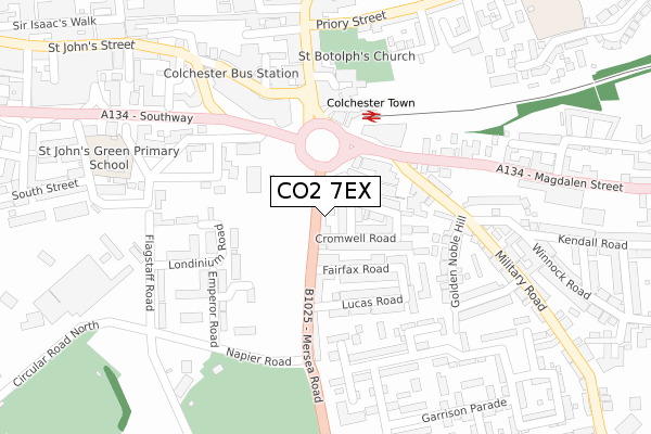 CO2 7EX map - large scale - OS Open Zoomstack (Ordnance Survey)