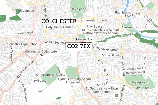 CO2 7EX map - small scale - OS Open Zoomstack (Ordnance Survey)