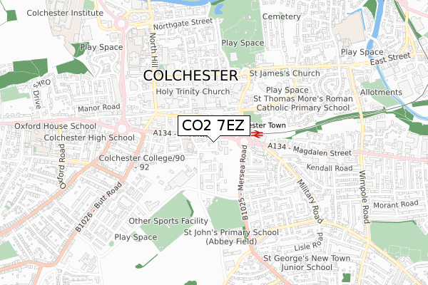 CO2 7EZ map - small scale - OS Open Zoomstack (Ordnance Survey)