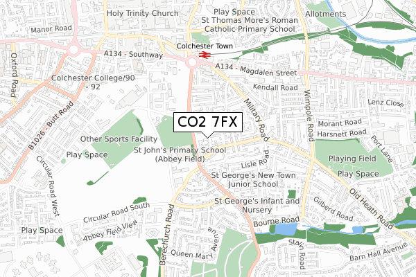 CO2 7FX map - small scale - OS Open Zoomstack (Ordnance Survey)