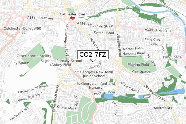 CO2 7FZ map - small scale - OS Open Zoomstack (Ordnance Survey)