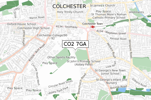 CO2 7GA map - small scale - OS Open Zoomstack (Ordnance Survey)
