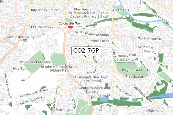 CO2 7GP map - small scale - OS Open Zoomstack (Ordnance Survey)