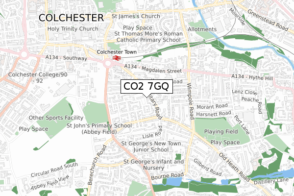 CO2 7GQ map - small scale - OS Open Zoomstack (Ordnance Survey)