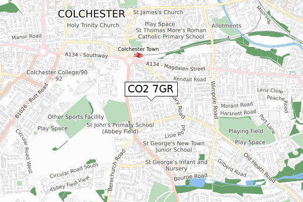 CO2 7GR map - small scale - OS Open Zoomstack (Ordnance Survey)