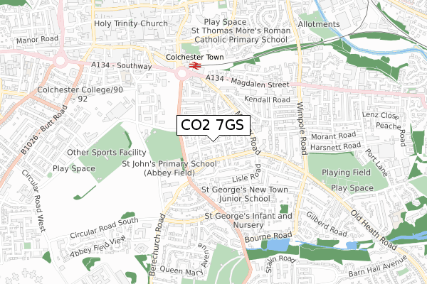 CO2 7GS map - small scale - OS Open Zoomstack (Ordnance Survey)
