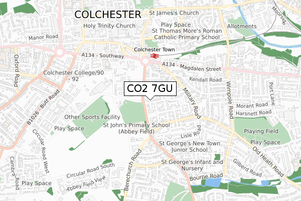 CO2 7GU map - small scale - OS Open Zoomstack (Ordnance Survey)