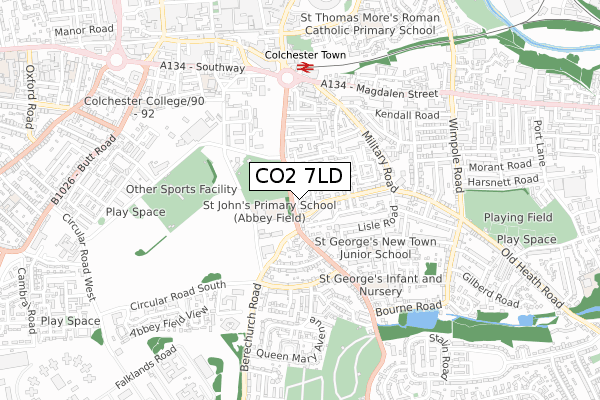 CO2 7LD map - small scale - OS Open Zoomstack (Ordnance Survey)