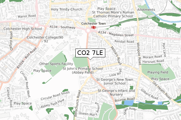 CO2 7LE map - small scale - OS Open Zoomstack (Ordnance Survey)