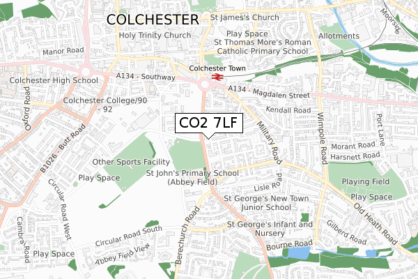 CO2 7LF map - small scale - OS Open Zoomstack (Ordnance Survey)