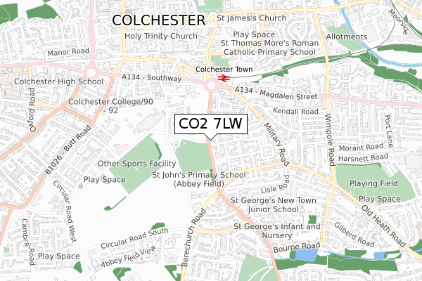 CO2 7LW map - small scale - OS Open Zoomstack (Ordnance Survey)
