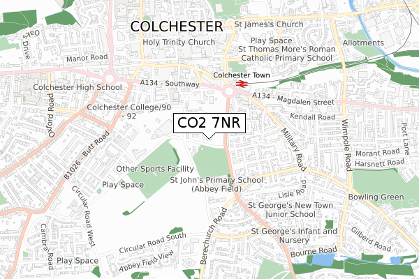 CO2 7NR map - small scale - OS Open Zoomstack (Ordnance Survey)