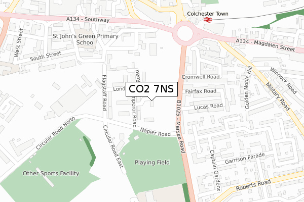 CO2 7NS map - large scale - OS Open Zoomstack (Ordnance Survey)