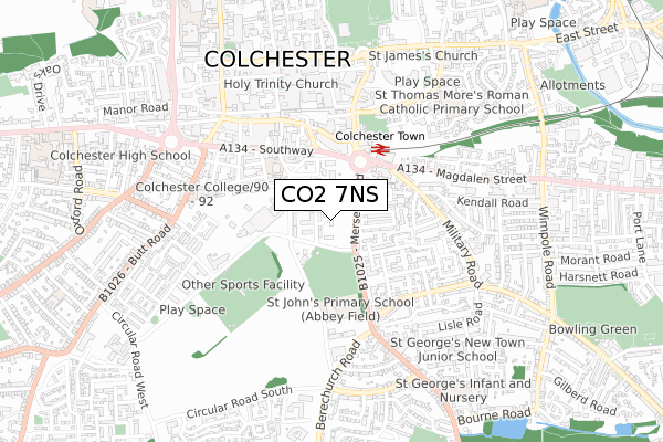 CO2 7NS map - small scale - OS Open Zoomstack (Ordnance Survey)