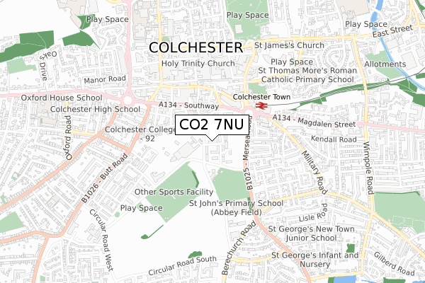 CO2 7NU map - small scale - OS Open Zoomstack (Ordnance Survey)