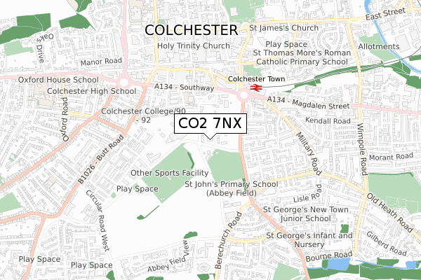 CO2 7NX map - small scale - OS Open Zoomstack (Ordnance Survey)