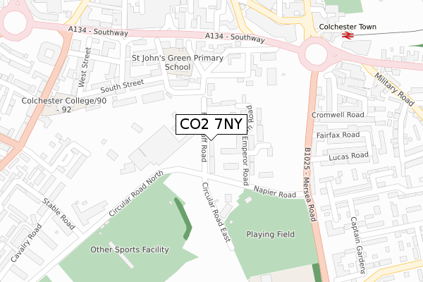 CO2 7NY map - large scale - OS Open Zoomstack (Ordnance Survey)
