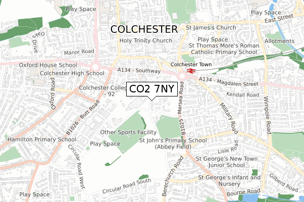 CO2 7NY map - small scale - OS Open Zoomstack (Ordnance Survey)
