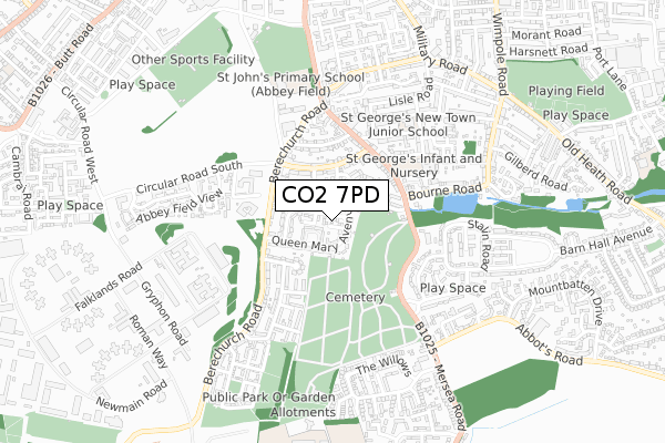 CO2 7PD map - small scale - OS Open Zoomstack (Ordnance Survey)