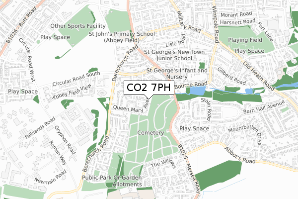 CO2 7PH map - small scale - OS Open Zoomstack (Ordnance Survey)