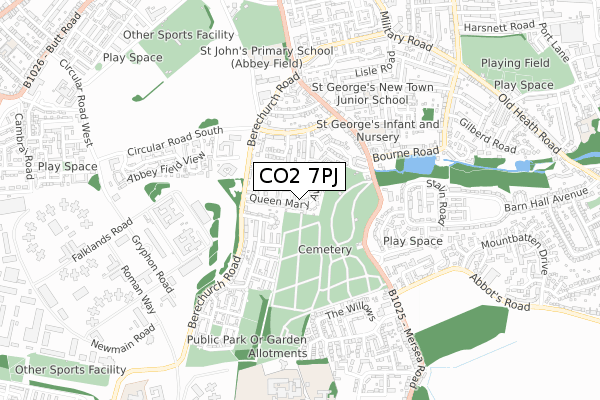 CO2 7PJ map - small scale - OS Open Zoomstack (Ordnance Survey)