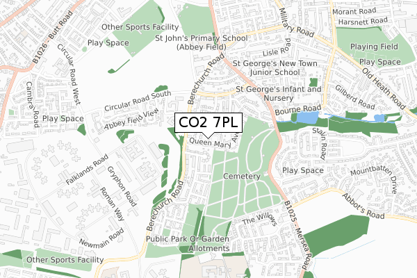 CO2 7PL map - small scale - OS Open Zoomstack (Ordnance Survey)