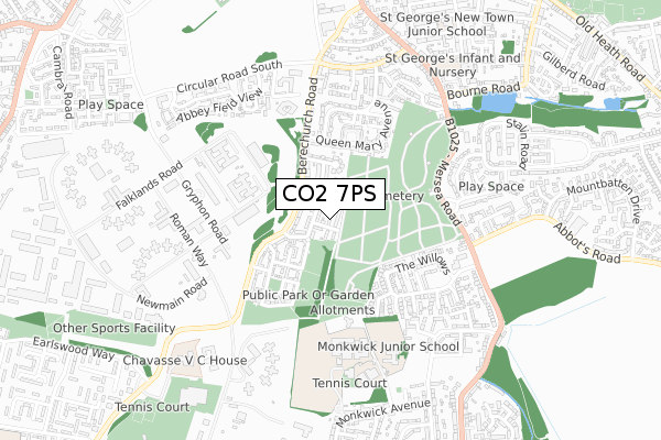 CO2 7PS map - small scale - OS Open Zoomstack (Ordnance Survey)