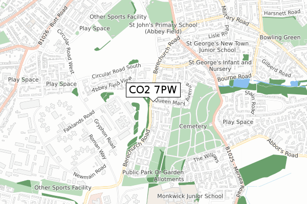 CO2 7PW map - small scale - OS Open Zoomstack (Ordnance Survey)
