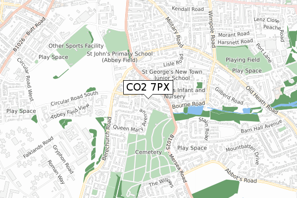 CO2 7PX map - small scale - OS Open Zoomstack (Ordnance Survey)