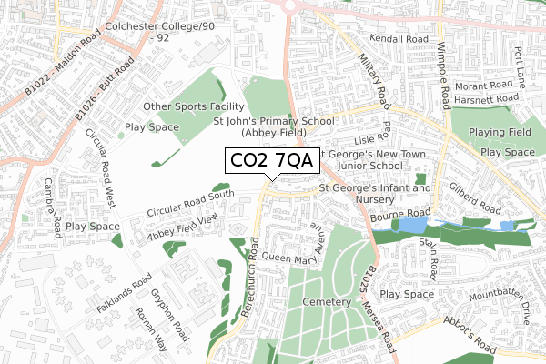 CO2 7QA map - small scale - OS Open Zoomstack (Ordnance Survey)
