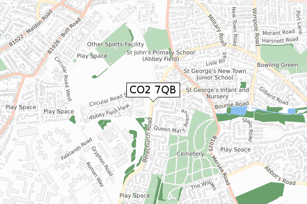 CO2 7QB map - small scale - OS Open Zoomstack (Ordnance Survey)