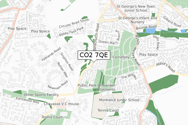 CO2 7QE map - small scale - OS Open Zoomstack (Ordnance Survey)