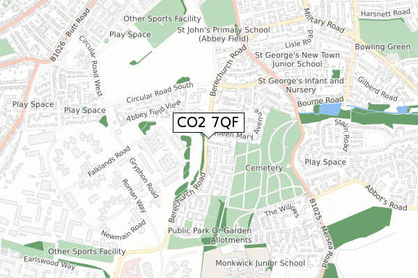CO2 7QF map - small scale - OS Open Zoomstack (Ordnance Survey)