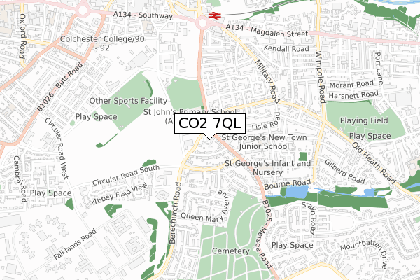 CO2 7QL map - small scale - OS Open Zoomstack (Ordnance Survey)