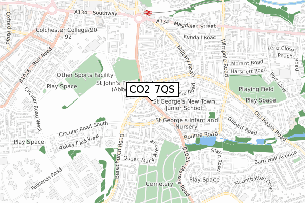 CO2 7QS map - small scale - OS Open Zoomstack (Ordnance Survey)