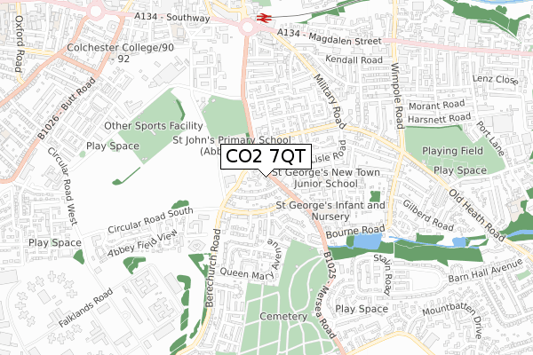 CO2 7QT map - small scale - OS Open Zoomstack (Ordnance Survey)